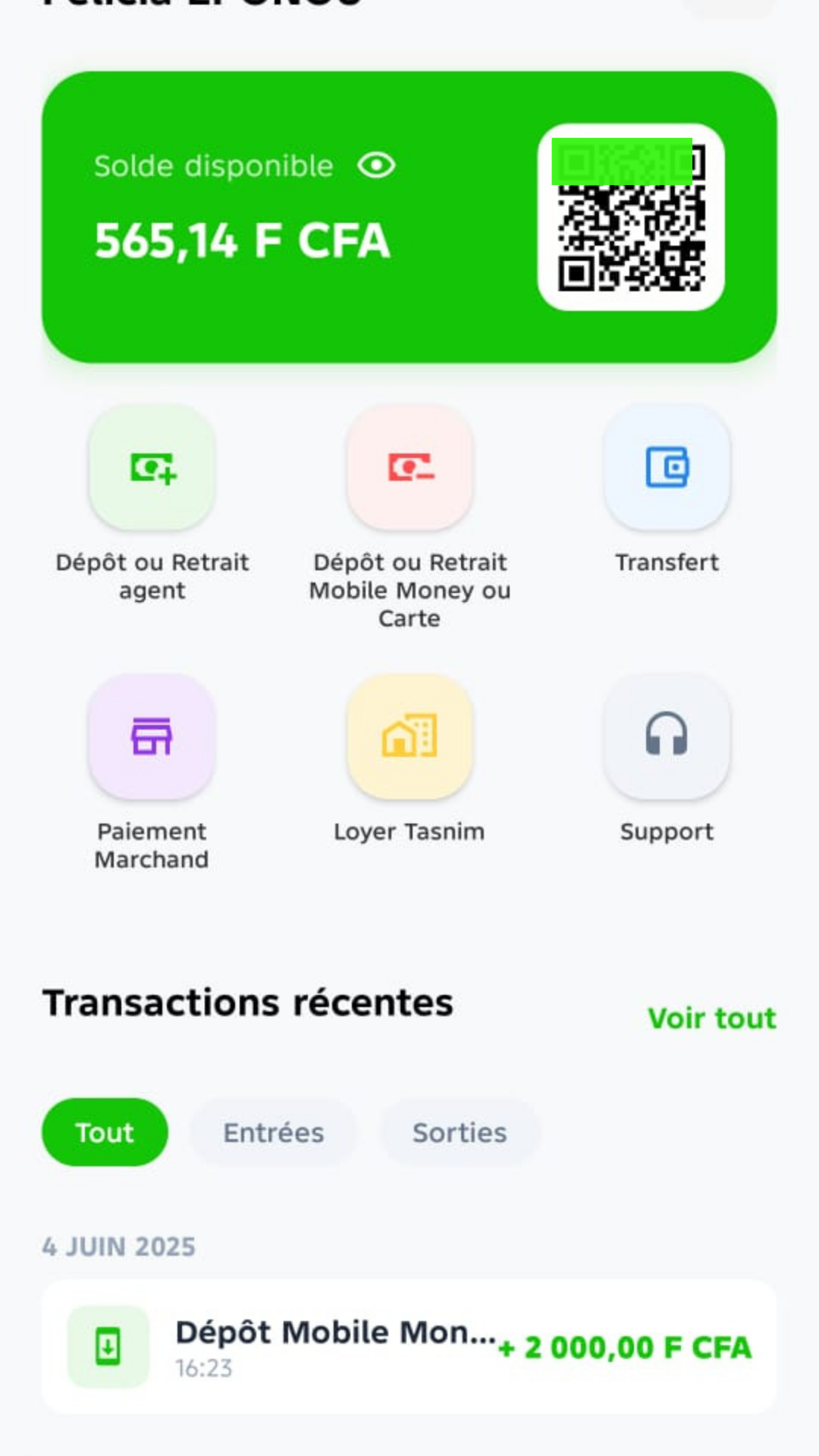 Tasnim Wallet dashboard